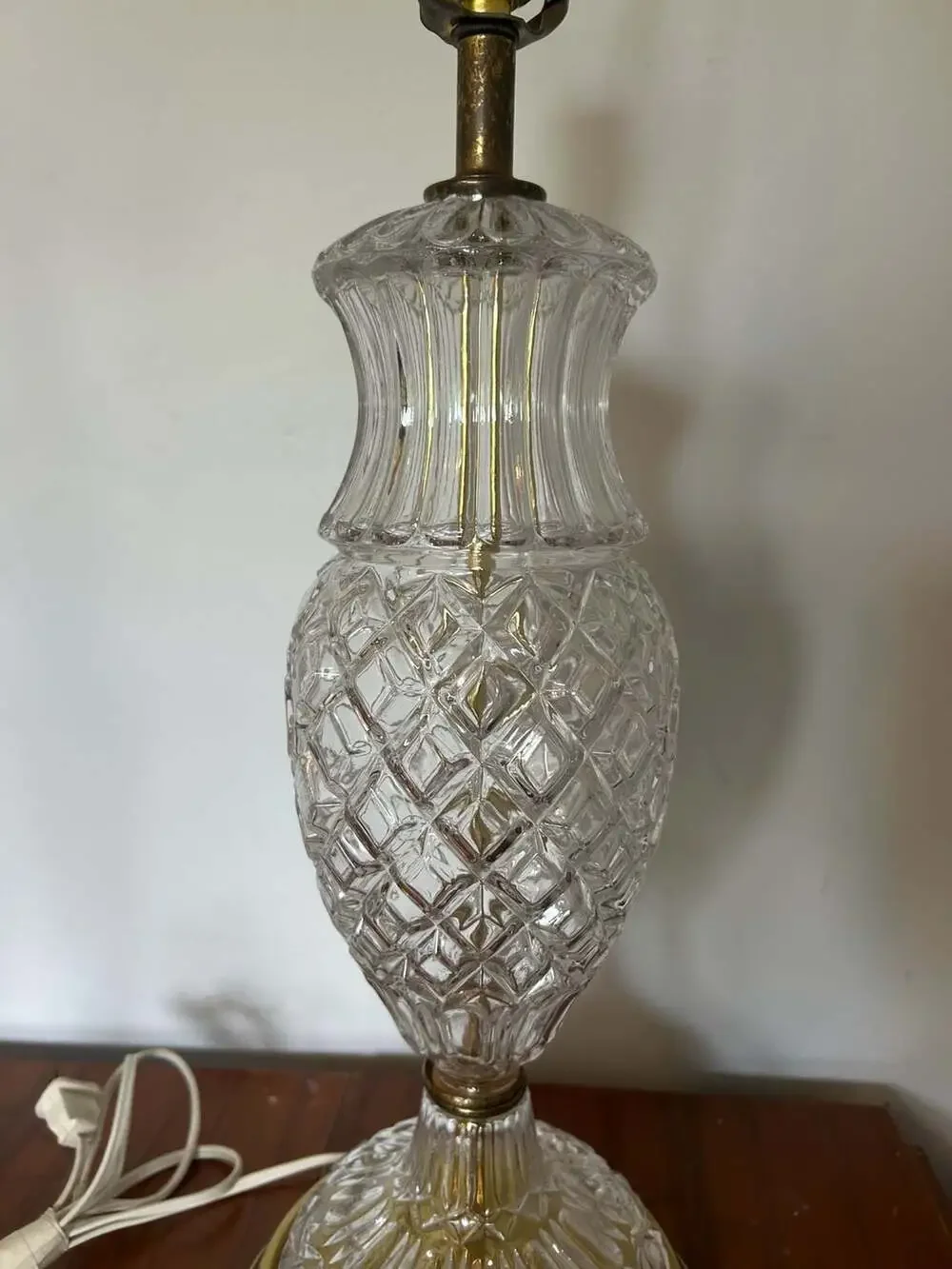 Vintage Cut Crystal Pineapple Design Table Lamp with Brass Base